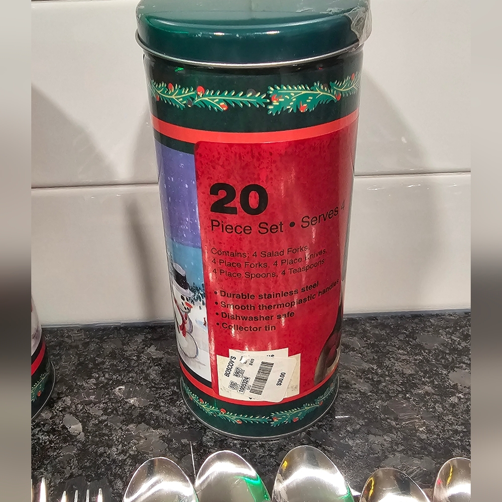 40 Piece Vintage Christmas Stainless Steel Silverware With Collector's Tin - Picture 5 of 7